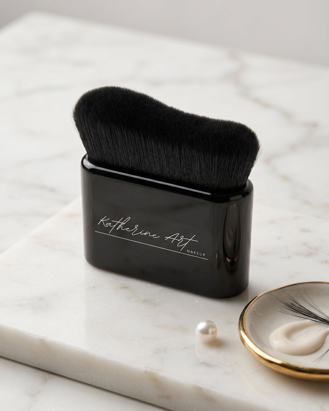 Dense synthetic makeup brush creating soft-focus skin finish