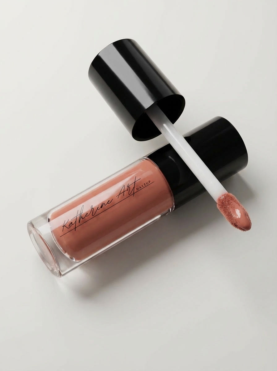 Luxury liquid lipstick  “Cali” in neutral nude pink tone with applicator, Katherine Art Makeup