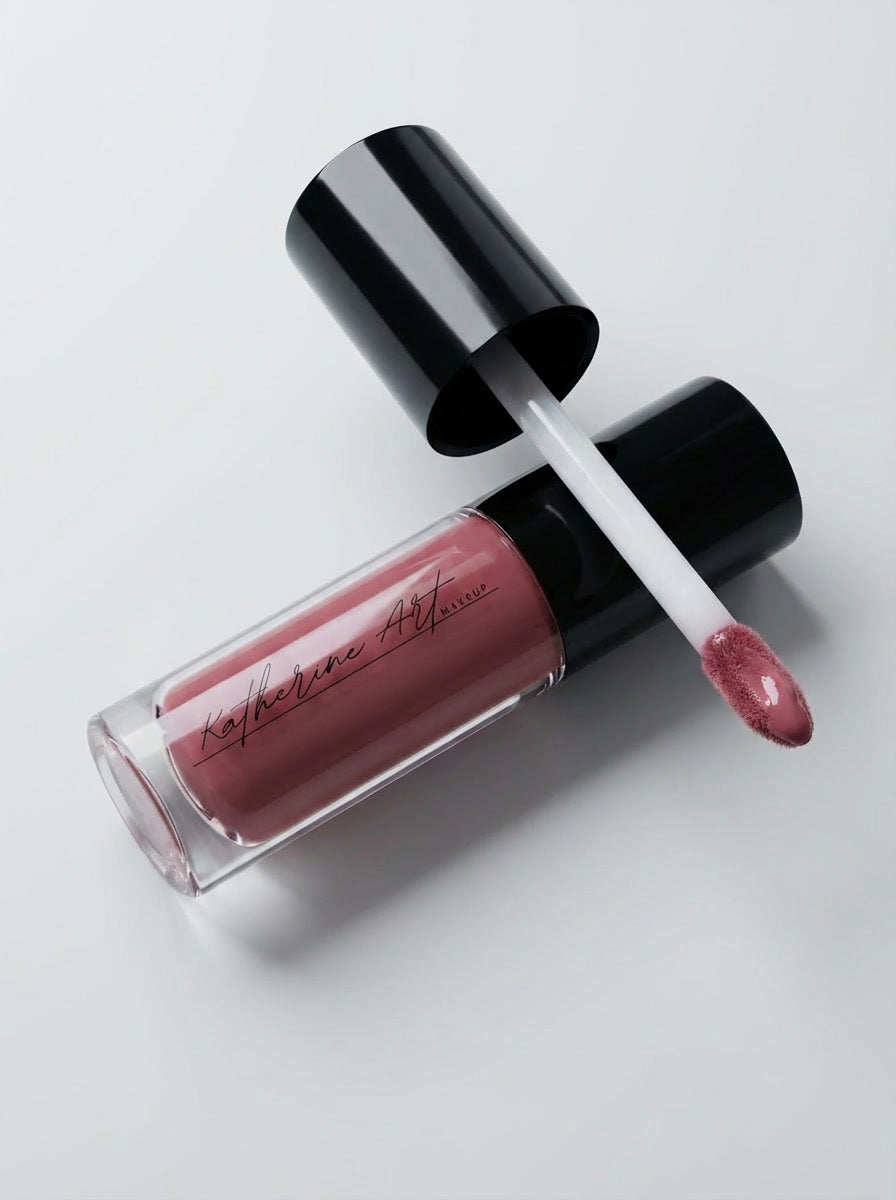 Luxury liquid lipstick “Honeymoon” in soft rose pink tone with applicator, Katherine Art Makeup