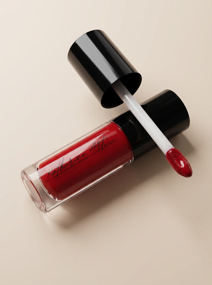 Luxury liquid lipstick  “Rey” in classic cool-toned red with applicator, Katherine Art Makeup