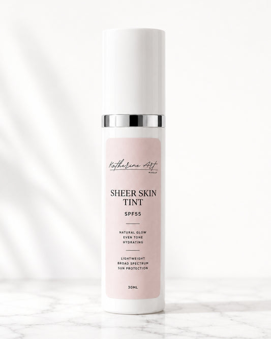 Katherine Art Sheer Skin Tint SPF55 in a 30ml bottle – lightweight hydrating skin tint with natural glow finish and broad spectrum sun protection

